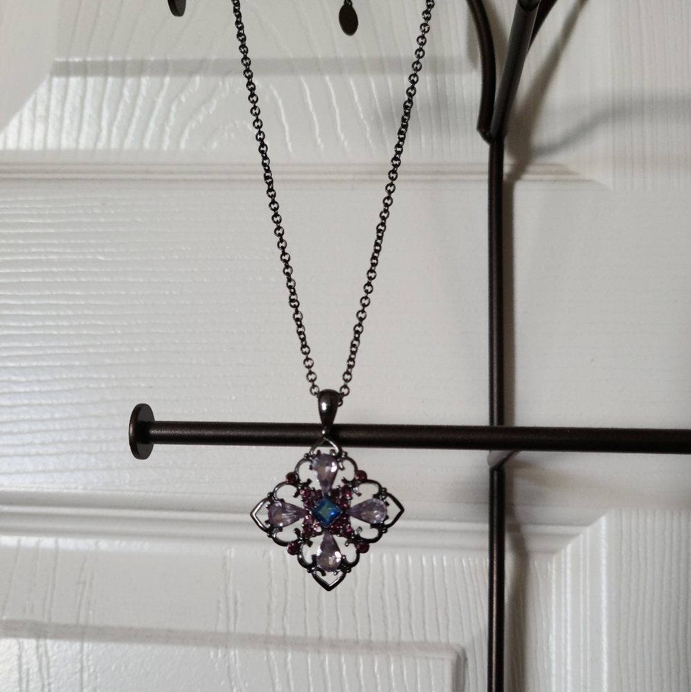 Square Lavender Pendant Necklace, antique look